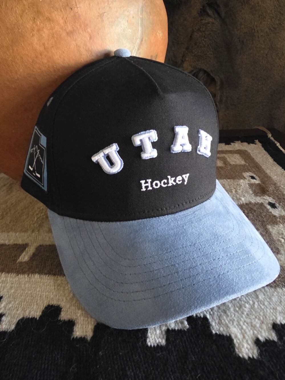 Utah Mammoth Hockey Club Hive and Pines Brand Black/Blue Suede Bill Hat NEW